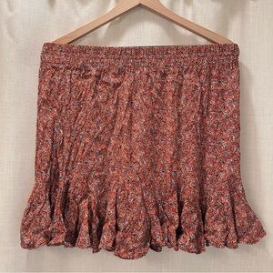 Loft Floral Ruffle Hem Skirt in Orange Red color